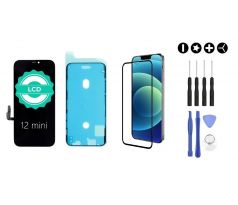 MULTIPACK - Černý LCD displej pro iPhone 12 mini + screen adhesive (lepka pod displej) + 3D ochranné sklo + sada nářadí