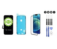 MULTIPACK - Černý OLED displej pro iPhone 12 mini + screen adhesive (lepka pod displej) + 3D ochranné sklo + sada nářadí