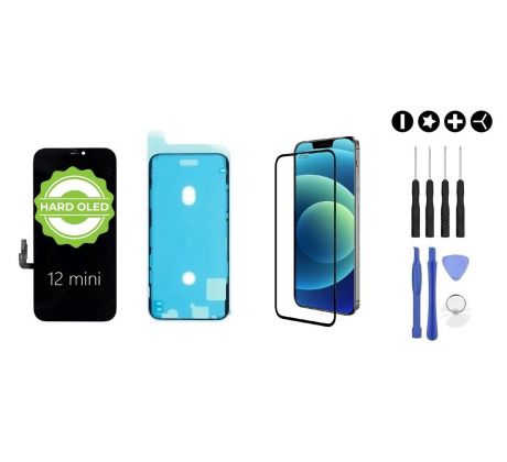 MULTIPACK - Černý OLED displej pro iPhone 12 mini + screen adhesive (lepka pod displej) + 3D ochranné sklo + sada nářadí