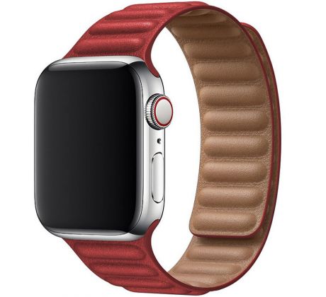 Koženkový řemínek Leather Link pro Apple Watch (42/44/45mm) Dark Red