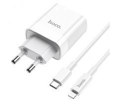 SÍŤOVÁ NABÍJEČKA NA MOBIL A TABLET HOCO C80A NETWORK CHARGER PD20W/QC3.0 + LIGHTNING CABLE WHITE