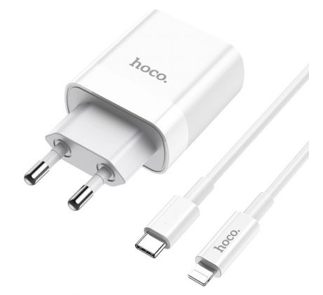 SÍŤOVÁ NABÍJEČKA NA MOBIL A TABLET HOCO C80A NETWORK CHARGER PD20W/QC3.0 + LIGHTNING CABLE WHITE