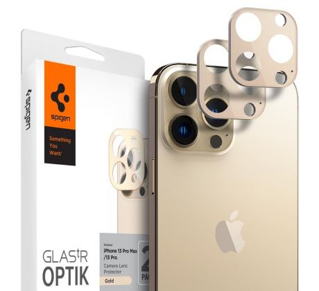 2KS V BALENÍ, SET 2 SKEL ZADNÍ KAMERY SPIGEN OPTIK.TR CAMERA PROTECTOR 2-PACK iPhone 13 Pro / 13 Pro Max GOLD