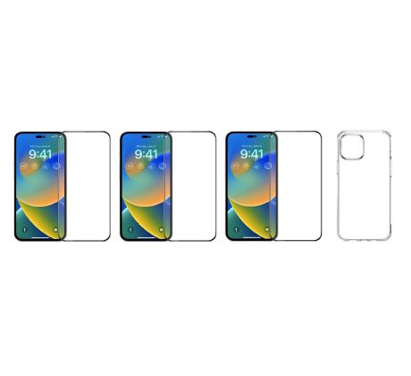 4PACK - 3x 3D ochranné tvrzené sklo na celý displej + průsvitný kryt - iPhone 14 Pro Max