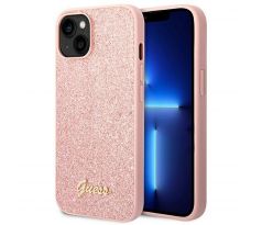 Original GUESS GUHCP14MHGGSHP iPhone 14 Plus (Glitter Flakes Script Metal Logo / růžový)
