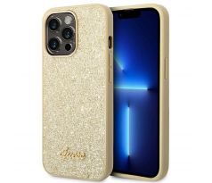 Original GUESS GUHCP14XHGGSHD iPhone 14 Pro Max (Glitter Flakes Script Metal Logo / zlatý)