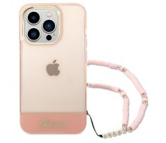 Original GUESS GUHCP14XHGCOHP iPhone 14 Pro Max (IML Electro Cam w. Strap Translucent / růžový)