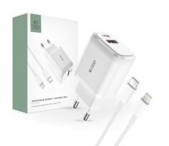 SÍŤOVÁ NABÍJEČKA NA MOBIL A TABLET TECH-PROTECT C20W 2-PORT NETWORK CHARGER PD20W/QC3.0 + LIGHTNING CABLE WHITE