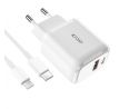 SÍŤOVÁ NABÍJEČKA NA MOBIL A TABLET TECH-PROTECT C20W 2-PORT NETWORK CHARGER PD20W/QC3.0 + LIGHTNING CABLE WHITE