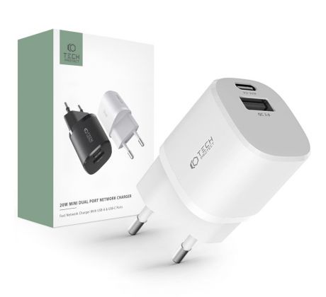 SÍŤOVÁ NABÍJEČKA NA MOBIL A TABLET TECH-PROTECT C20W MINI 2-PORT NETWORK CHARGER PD20W/QC3.0 WHITE