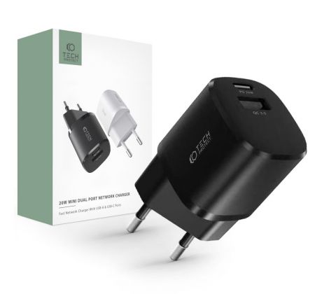 SÍŤOVÁ NABÍJEČKA NA MOBIL A TABLET TECH-PROTECT C20W MINI 2-PORT NETWORK CHARGER PD20W/QC3.0 BLACK