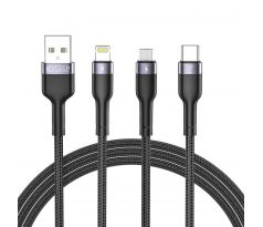 NABÍJECÍ A DATOVÝ KABEL TECH-PROTECT ULTRABOOST ”2” 3IN1 LIGHTNING & TYPE-C & MICRO-USB CABLE 3A 120CM BLACK