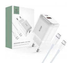 SÍŤOVÁ NABÍJEČKA NA MOBIL A TABLET TECH-PROTECT C20W 2-PORT NETWORK CHARGER PD20W/QC3.0 + TYPE-C CABLE WHITE