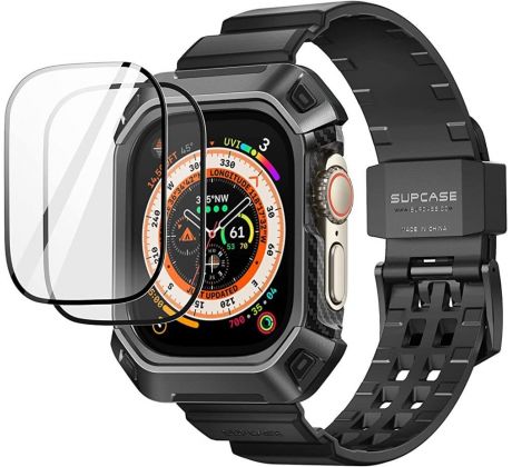 ŘEMÍNEK S OCHRANOU DISPLEJE SUPCASE UNICORN BEETLE PRO & TEMPERED GLASS APPLE WATCH ULTRA 1 / 2 (49 MM) BLACK