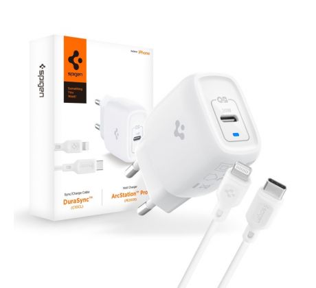 SÍŤOVÁ NABÍJEČKA NA MOBIL A TABLET SPIGEN PE2C10CL 1-PORT NETWORK CHARGER PD20W + LIGHTNING CABLE WHITE