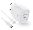 SÍŤOVÁ NABÍJEČKA NA MOBIL A TABLET SPIGEN PE2C10CL 1-PORT NETWORK CHARGER PD20W + LIGHTNING CABLE WHITE