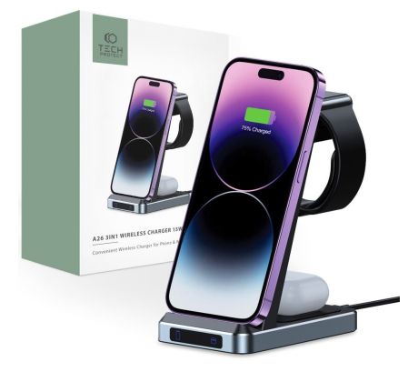 BEZDRÁTOVÁ NABÍJEČKA TECH-PROTECT QI15W-A26 3IN1 WIRELESS CHARGER BLACK