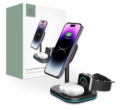 BEZDRÁTOVÁ NABÍJEČKA TECH-PROTECT QI15W-A27 3IN1 MAGNETIC MAGSAFE WIRELESS CHARGER BLACK