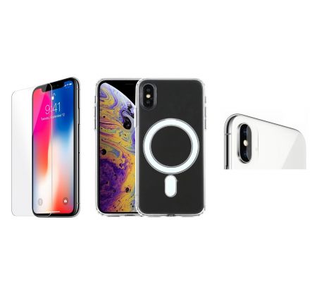 3PACK - Ochranné sklo + Crystal Air kryt s MagSafe + ochranné sklíčko kamery pro iPhone X/XS