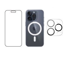 3PACK - Hydrogel s výřezem pro přední kameru + Crystal Air kryt s MagSafe + ochranné sklíčko kamery pro iPhone 15 Pro Max 