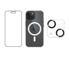 3PACK - Hydrogel s výřezem pro přední kameru + Crystal Air kryt s MagSafe + ochranné sklíčko kamery pro iPhone 15  