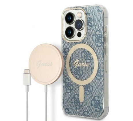 Original Set GUESS GUBPP14LH4EACSB  iPhone 14 Pro (Bundle Pack Magsafe: Case + Charger / 4G / Gold - Blue)