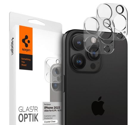 2KS V BALENÍ, SET 2 SKEL ZADNÍ KAMERY SPIGEN OPTIK.TR CAMERA PROTECTOR 2-PACK iPhone 14 Pro / 14 Pro Max / 15 Pro / 15 Pro Max / 16 Pro / 16 Pro Max CRYSTAL CLEAR