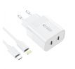 SÍŤOVÁ NABÍJEČKA NA MOBIL A TABLET TECH-PROTECT C20W 2-PORT NETWORK CHARGER PD20W + LIGHTNING CABLE WHITE