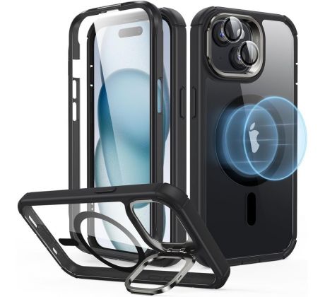 KRYT ESR ARMOR TOUGH KICKSTAND HALOLOCK MAGSAFE iPhone 15 CLEAR/BLACK