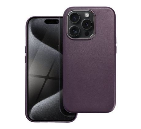 Kožený kryt Mag Cover  iPhone 15 Pro  fialový