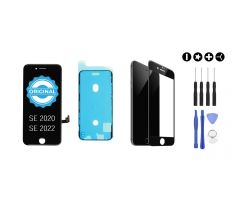 MULTIPACK - ORIGINAL Černý LCD displej pro iPhone SE 2020, SE 2022 + LCD adhesive (lepka pod displej) + 3D ochranné sklo + sada nářadí