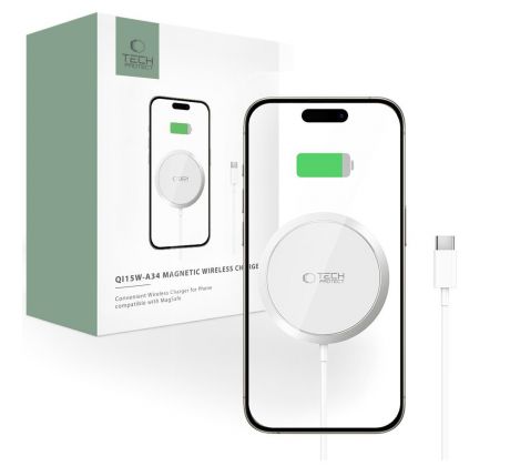 BEZDRÁTOVÁ NABÍJEČKA TECH-PROTECT QI15W-A34 MAGNETIC MAGSAFE WIRELESS CHARGER WHITE