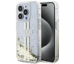 Original   GUESS GUHCP15LLFCSEGT  iPhone 15 Pro (Liquid Glitter Gold Stripes / prusvitný)