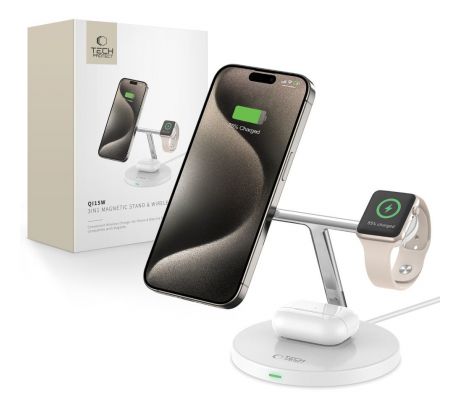 BEZDRÁTOVÁ NABÍJEČKA TECH-PROTECT QI15W-A35 3IN1 MAGNETIC MAGSAFE WIRELESS CHARGER WHITE