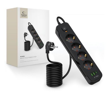 NAPÁJECÍ LIŠTA TECH-PROTECT PCL4X3 POWER SOCKET LONG 2 USB & 1 TYPE-C & 4 SOCKET 200CM BLACK