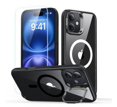 2PACK SET KRYT + OCHRANNÉ SKLO ESR CLASSIC HYBRID KICKSTAND HALOLOCK MAGSAFE & TEMPERED GLASS iPhone 16 CLEAR/BLACK