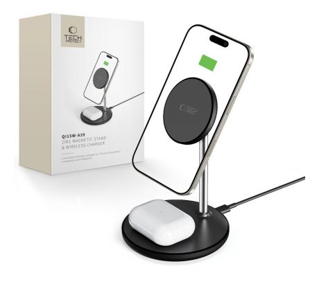 BEZDRÁTOVÁ NABÍJEČKA TECH-PROTECT QI15W-A39 2IN1 MAGNETIC MAGSAFE WIRELESS CHARGER BLACK