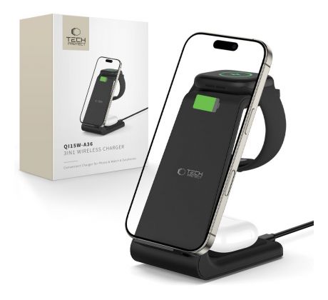 BEZDRÁTOVÁ NABÍJEČKA TECH-PROTECT QI15W-A36 3IN1 WIRELESS CHARGER FOR APPLE BLACK