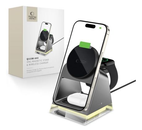 BEZDRÁTOVÁ NABÍJEČKA TECH-PROTECT QI15W-A43 3IN1 MAGNETIC MAGSAFE WIRELESS CHARGER BLACK