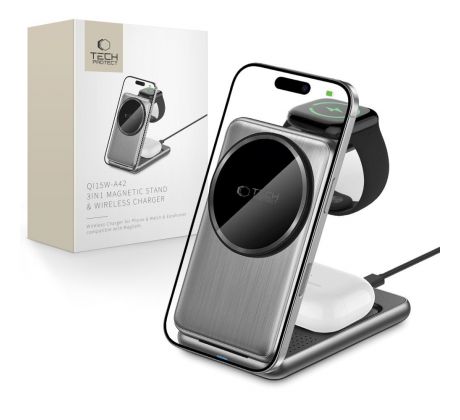 TECH-PROTECT QI15W-A42 3IN1 MAGNETIC MAGSAFE WIRELESS CHARGER SPACE GREY
