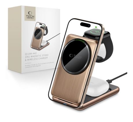 TECH-PROTECT QI15W-A42 3IN1 MAGNETIC MAGSAFE WIRELESS CHARGER DESERT GOLD