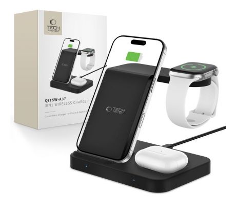 TECH-PROTECT QI15W-A37 3IN1 WIRELESS CHARGER FOR ANDROID & APPLE BLACK