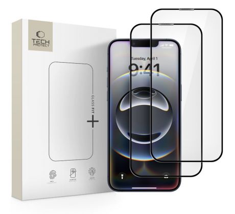 2KS V BALENÍ, SET 2 OCHRANNÝCH SKEL TECH-PROTECT GLASS FIT+ 2-PACK iPhone 13 / 13 Pro / 14 / 16E BLACK