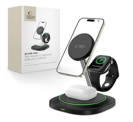 TECH-PROTECT QI15W-A46 3IN1 MAGNETIC MAGSAFE WIRELESS CHARGER BLACK