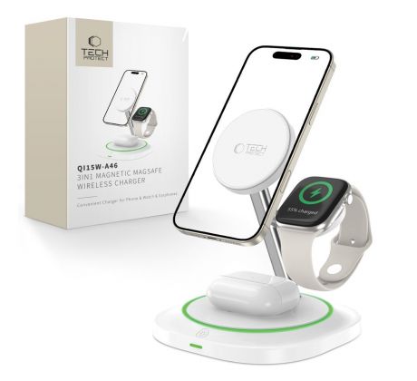 TECH-PROTECT QI15W-A46 3IN1 MAGNETIC MAGSAFE WIRELESS CHARGER WHITE