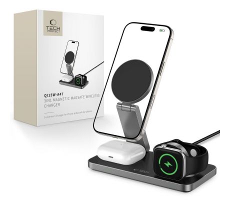 TECH-PROTECT QI15W-A47 3IN1 MAGNETIC MAGSAFE WIRELESS CHARGER BLACK