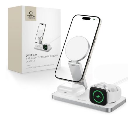 TECH-PROTECT QI15W-A47 3IN1 MAGNETIC MAGSAFE WIRELESS CHARGER WHITE
