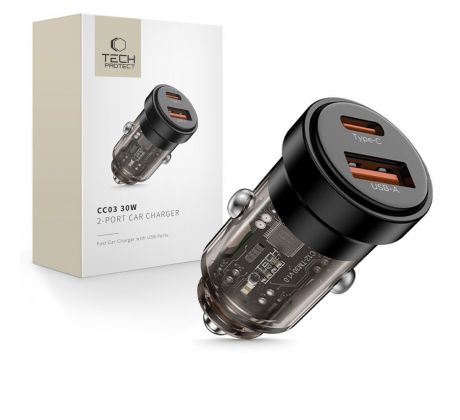 TECH-PROTECT CC03 2-PORT CAR CHARGER PD 30W / QC3.0 BLACK