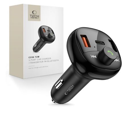 TECH-PROTECT CC06 3-PORT CAR CHARGER PD 72W + TRANSMITER FM BLUETOOTH BLACK