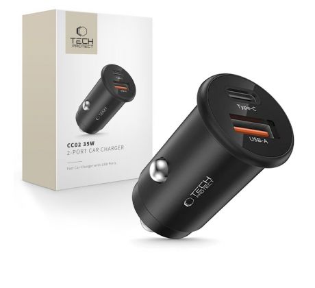 TECH-PROTECT CC02 2-PORT CAR CHARGER PD 35W / QC3.0 BLACK